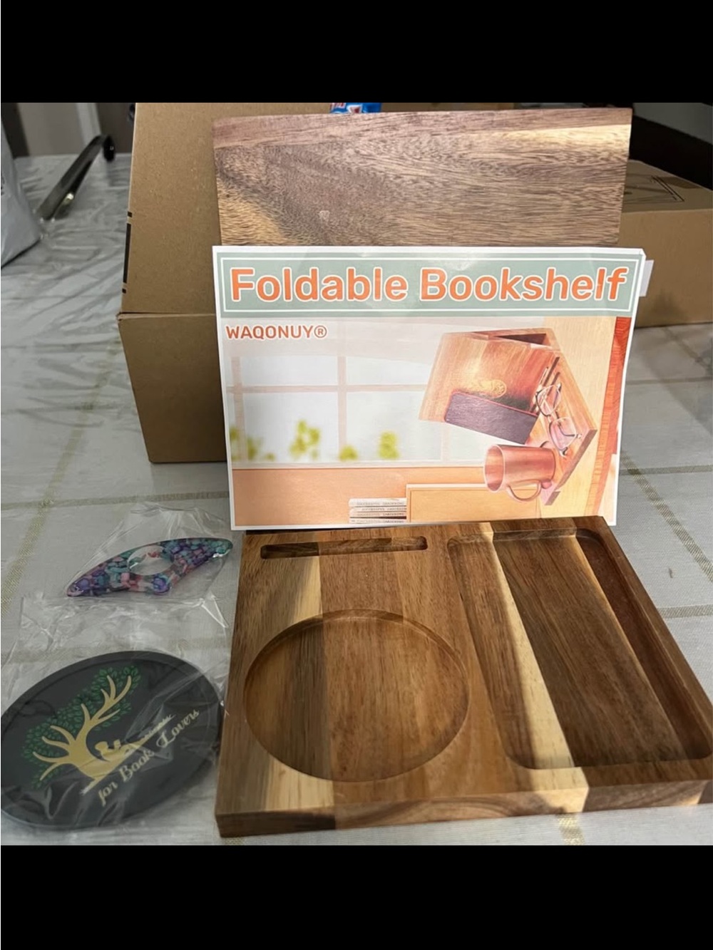 Foldable Wooden Bookshelf Stand in Natural Brown